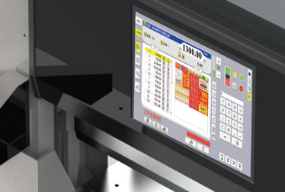Control panel screen showing saved recipes for different paper grades and widths