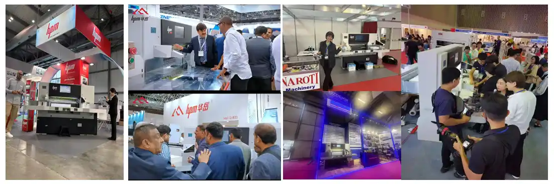 HPM at international print and packaging exhibitions worldwide — booth displays, customer demonstrations, and live machine showcases