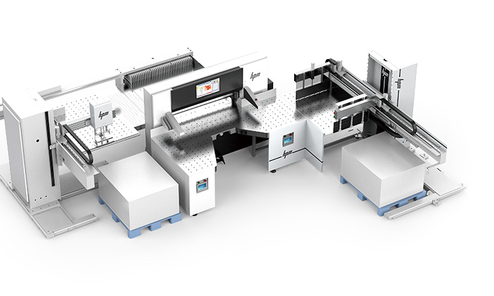 Fully connected paper cutting line with automatic loading and unloading units